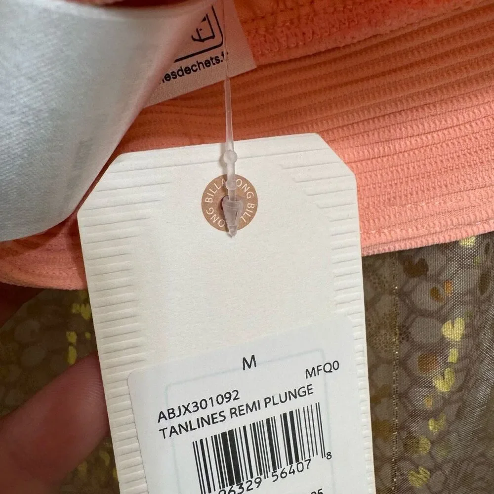 Billabong Tanlines Remi Plunge Ribbed Peach Tart Bikini Top Med NWT